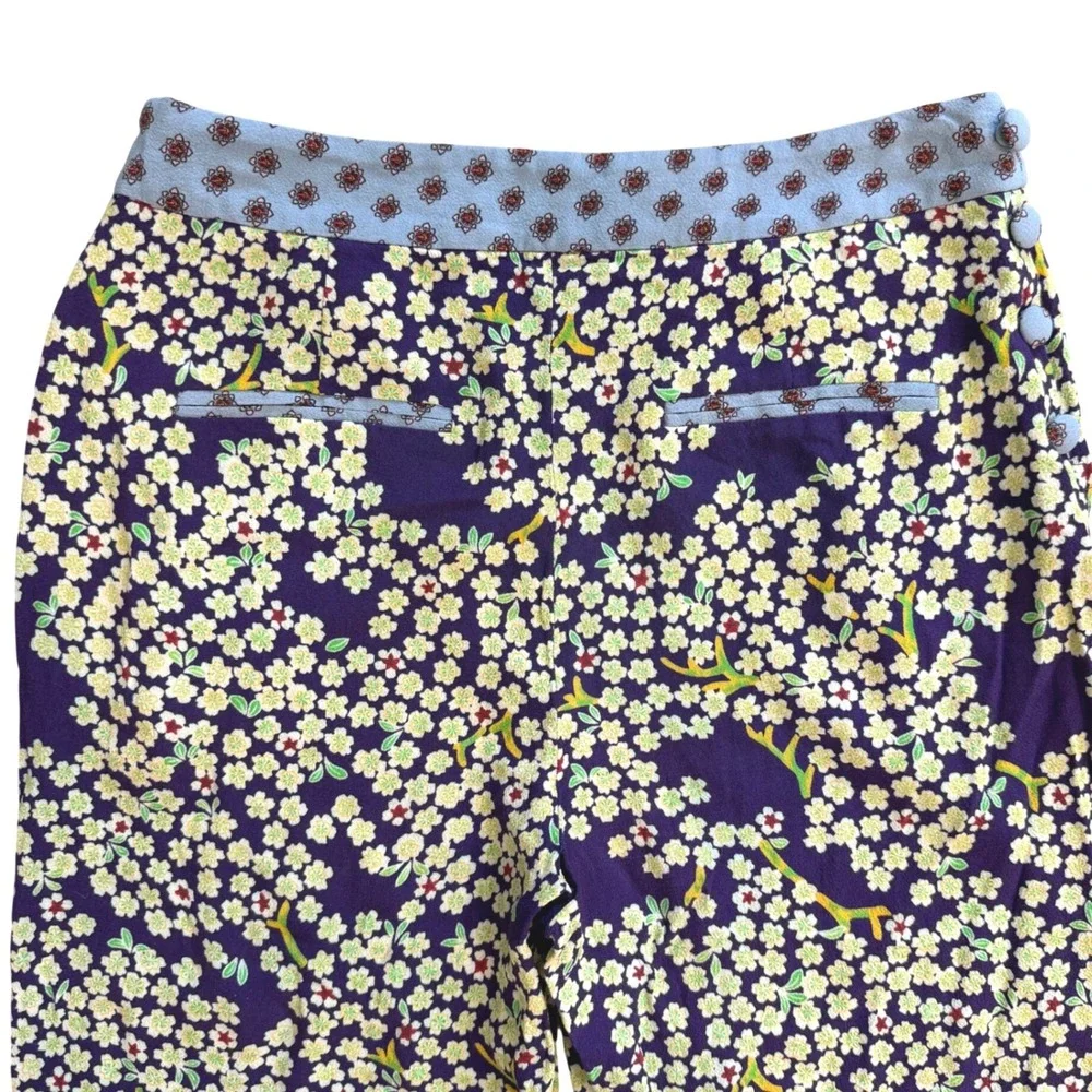 Maison Scotch & Soda Silk Soiree Whimsigoth Purple Floral Wide Leg Pants Sz P XS